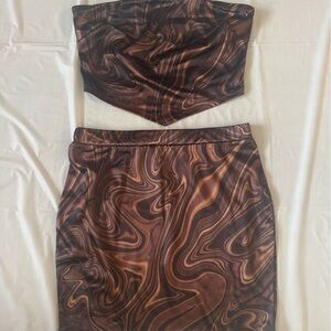 Chic Brown Swirl Skirt Set